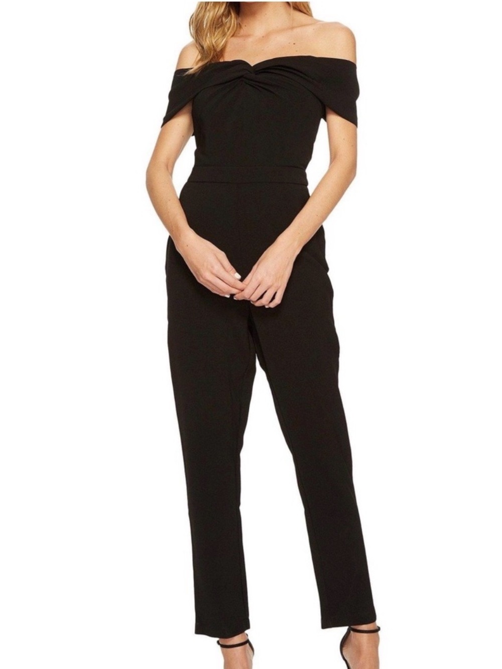 Adelyn Rae Karlie Black Off-Shoulder Twist-Front Jumpsuit